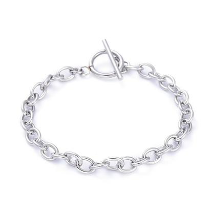 Unisex 304 Stainless Steel Cable Chain Bracelets, with Toggle Clasps