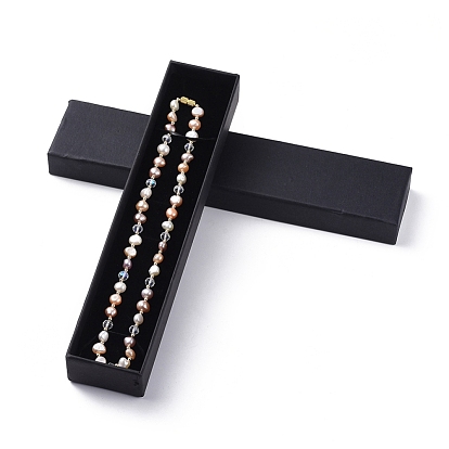 Colliers de perles de culture d'eau douce, avec des perles à facettes en verre rondelle, perles en laiton et fermoirs à vis, boîte en carton