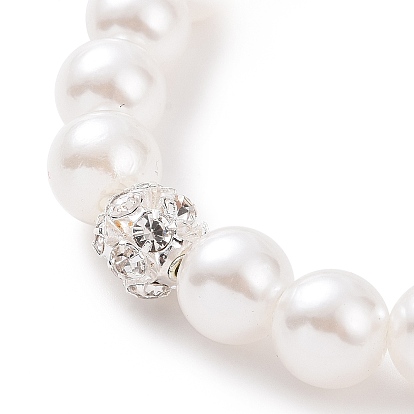 Alliage strass religion croix bracelets, Bracelets extensibles en perles d'imitation en plastique ABS et strass clairs en laiton pour femmes