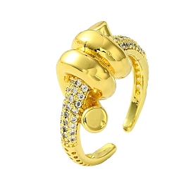 Brass Micro Pave Cubic Zirconia Open Cuff Ring, Spiral