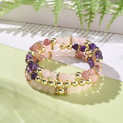 Conjuntos de pulseras elásticas de piedras preciosas redondas, pulseras de latón con cuentas de diamantes de imitación para mujer