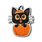 Halloween Single Face Printed Wood Big Pendants, Cat Shape with Pumpkin Charms