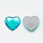 Acrylic Rhinestone Flat Back Cabochons, Faceted, Bottom Silver Plated, Heart