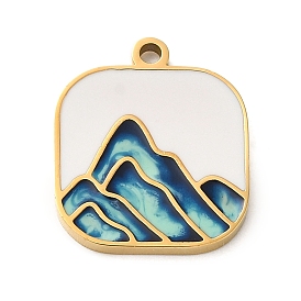 Ion Plating(IP) 304 Stainless Steel Enamel Pendants, Laser Cut, Square with Mountain Charm