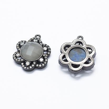 Micro cuivres ouvrent pendentifs zircone cubique, avec pierre naturelle / coquille, fleur, clair