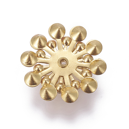 Golden Tone Brass Bead Caps, with Rhinestone and Enamel, Flower