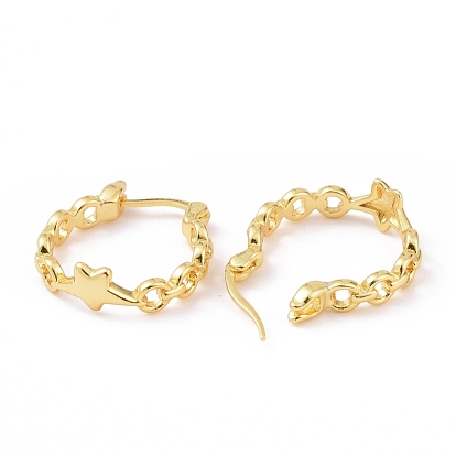 Rack Plating Brass Star Hoop Earrings for Women, Cadmium Free & Lead Free