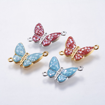 Brass Micro Pave Cubic Zirconia Links, with Shell, Butterfly