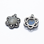 Brass Micro Pave Cubic Zirconia Pendants, with Natural Gemstone/Shell, Flower, Clear