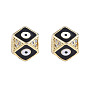 Brass Micro Pave Clear Cubic Zirconia Beads, with Enamel, Real 18K Gold Plated, Octagon with Evil Eye, Nickel Free