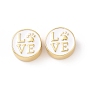 Brass Enamel Beads, Cadmium Free & Lead Free, Long-Lasting Plated, Real 18K Gold Plated, Flat Round with Word Love & Cat Paw