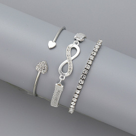 Винтажный комплект женских браслетов Lucky 8 - браслет в форме сердца и простая цепочка-трио