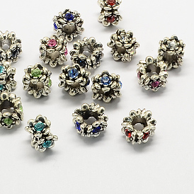 Perles européennes en strass d'alliage , fleurs perles grand trou, 11x9mm, Trou: 5mm