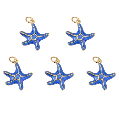 5Pcs Brass Enamel Pendants, with Jump Ring, Long-Lasting Plated, Real 18K Gold Plated, Starfish