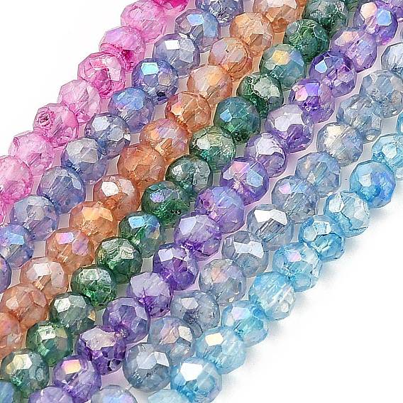 Spray Painted Imitation Jade Glass Beads Strands, AB Color Plated, Faceted, Round
