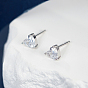 Rhodium Plated Sterling Silver Heart Stud Earrings, with Cubic Zirconia, with 925 Stamp