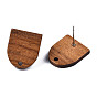 Walnut Wood Stud Earring Findings, with Hole and 304 Stainless Steel Pin, Half Oval
