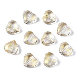 Transparent Spray Painted Glass Beads, with Glitter Powder, Heart