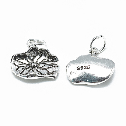 Thailand 925 Sterling Silver Charms, with 925 Stamp, with Jump Ring, Lotus Leaf