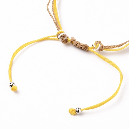 Bracelets tressés en cordon de polyester ciré, avec des perles en laiton, 304 charmes en acier inoxydable, plat et circulaire avec croix