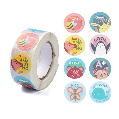 Reward Stickers, Round Animal Encouragement Stickers for Kids