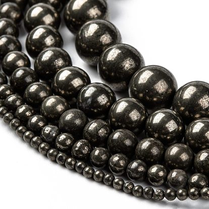 Natural Pyrite Beads Strands, Round