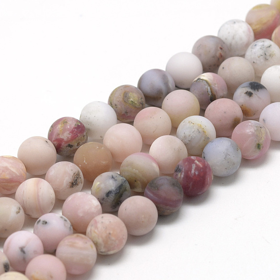 Natural Pink Opal Beads Strands, Frosted, Round