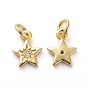 Brass Micro Pave Cubic Zirconia Pendants, with Jump Rings, Star
