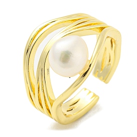 Открытое кольцо-манжета с натуральным жемчугом, латунное полое кольцо на палец