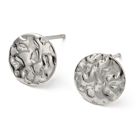 201 Stainless Steel Textured Flat Round Stud Earring Findings, with 304 Stainless Steel Pins