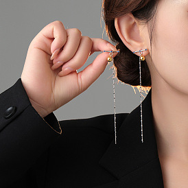 Minimalist Blue Zircon Splicing Geometric Earrings 925 Sterling Silver Ear Threader Studs Jewelry for Women