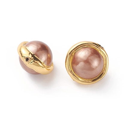Shell Pearl Beads, with Golden Plated Brass Edge, Round