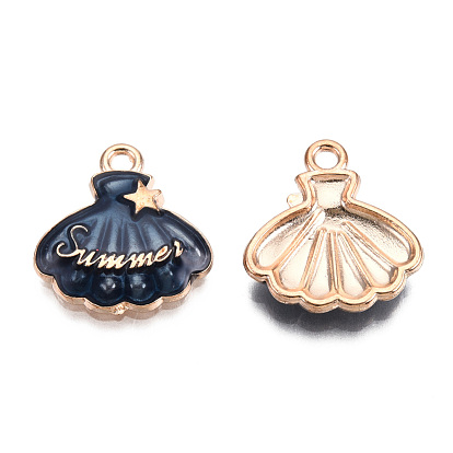 Alloy Enamel Pendants, Light Gold, Shell/Scallop with Star & Word Summer