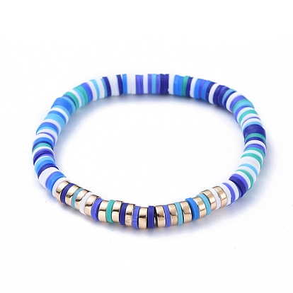 Handmade Polymer Clay Heishi Beads Stretch Bracelets, with Non-magnetic Synthetic Hematite Beads