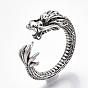 Adjustable Tibetan Style Alloy Cuff Rings, Open Rings, Dragon