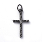 Brass Micro Pave Cubic Zirconia Pendants, Long-Lasting Plated, Real 18K Gold Plated, Cross, Clear