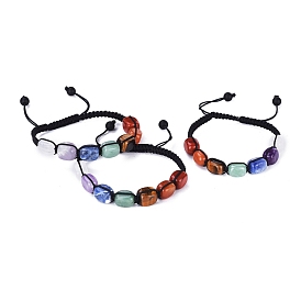 Chakra Jewelry, Adjustable Nylon Thread Braided Bead Bracelets, with Rectangle Natural Gemstone Beads