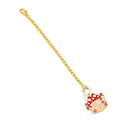 Rabbit with Mushroom House Alloy Enamel Wine Glass Charm, with Zinc Alloy Lobster Claw Clasps and Iron Curb Chains
