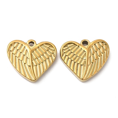 304 Stainless Steel Pendants, Heart with Wing Charm