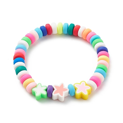 9 pcs 9 ensemble de bracelets extensibles faits à la main en argile polymère de style, coeur & fleur & étoile & perles de fruits bracelets empilables pour enfants