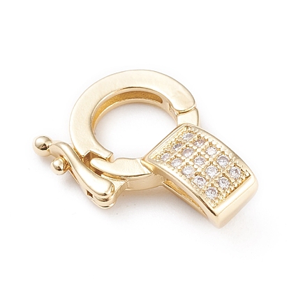 Brass Micro Pave Clear Cubic Zirconia Twister Clasps, Long-Lasting Plated