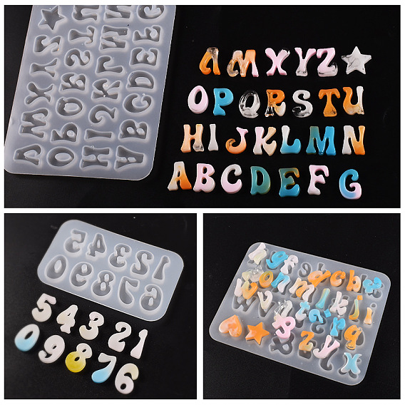 Moldes de cabujón de silicona diy, moldes de resina, para resina uv, fabricación artesanal de resina epoxi, alfabeto/número