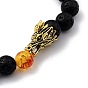 Men's Natural Gemstone Stretch Beaded Bracelets, with Resin Imitation Amber Beads and Dragon Head Alloy Beads