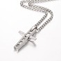 304 Stainless Steel Rolo Chain Cross Pendant Necklaces, with Lobster Claw Clasps