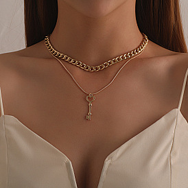 Fashion Alloy Heart Key Pendant Necklace for Women, Punk Geometric Aluminum Chain Multi-layer Jewelry