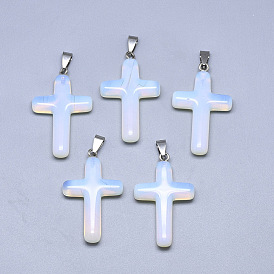 Gemstone Pendants, with Stainless Steel Snap On Bails, Cross, Stainless Steel Color