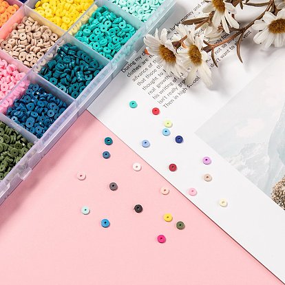 24 couleurs de perles d'argile polymère artisanales respectueuses de l'environnement, pour les fournitures de bricolage bijoux artisanat, disque / plat rond, perles heishi