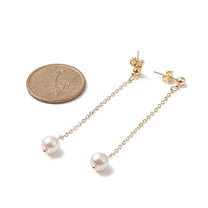 Boucles d'oreilles pendantes en perles de coquillage, boucles d'oreilles pompon chaîne en laiton doré pour femme