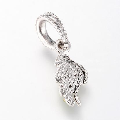 Alloy European Dangle Charms, with Rhinestones, Wing, Large Hole Pendants