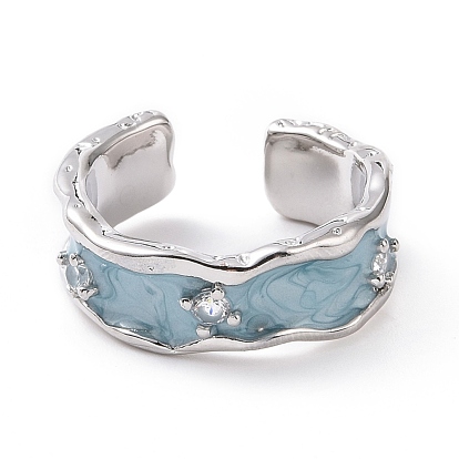 Открытое кольцо-манжета с волнистой эмалью и прозрачным кубическим цирконием, украшения из латуни с платиновым покрытием для женщин